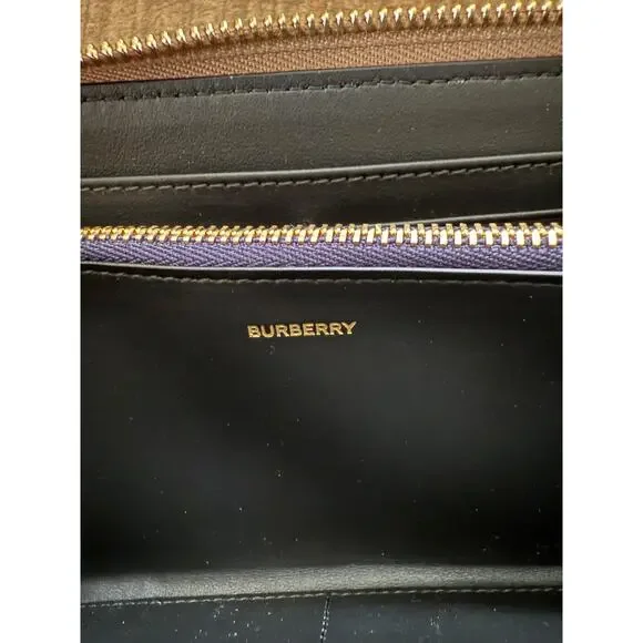 Burberry Wallet Womens Large Zip Around Dark Canvas Blue Check Leather Italy New - Picture 6 of 10